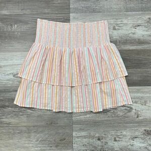 Vineyard Vines Pink Orange White Womens S Stripe Layered Ruffled Boho Mini Skirt